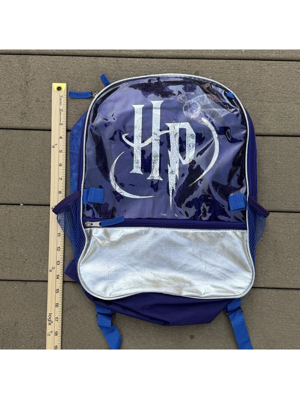 Harry Potter Backpack Blue Silver Holographic HP Logo School Book Bag
